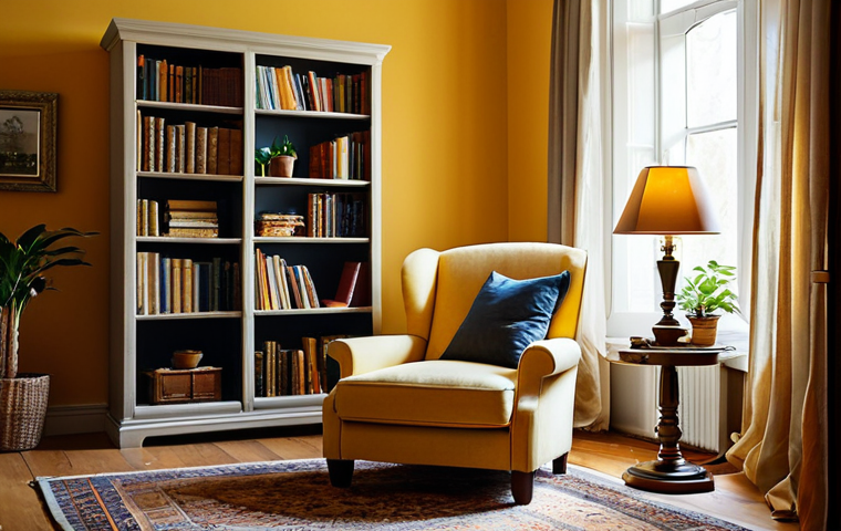 Cozy Living Room**
"A bright and inviting living room with warm, yellow walls, a comfortable vintage armchair, and a soft, patterned rug. Sunlight streams in through a large window adorned with sheer curtains. Various houseplants are scattered throughout the room, adding a touch of nature. A bookshelf filled with well-loved books sits against one wall, next to a framed photograph. A small table lamp with a warm-toned lampshade provides soft, ambient light. Fully clothed person reading comfortably in the armchair. safe for work, appropriate content, perfect anatomy, natural proportions, professional, modest, family-friendly."
**