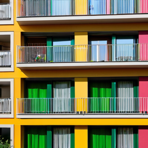 Social Housing Revitalization**

"A vibrant, colorful social housing complex in a renovated urban area in Bologna, Italy. The building features modern, sustainable design with balconies and shared green spaces. Residents are depicted engaging in community activities, such as gardening and children playing. Fully clothed, appropriate attire. Safe for work. Professional photography, perfect anatomy, natural proportions, family-friendly, high quality."

**