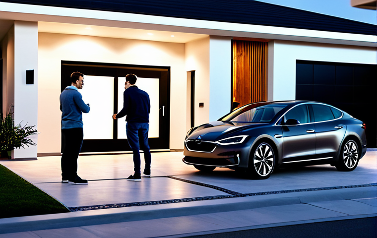 자율주행차와 집의 미래 설계 - Smart Home Integration Visualization**
"Modern family pulls into their driveway in a sleek, electri...